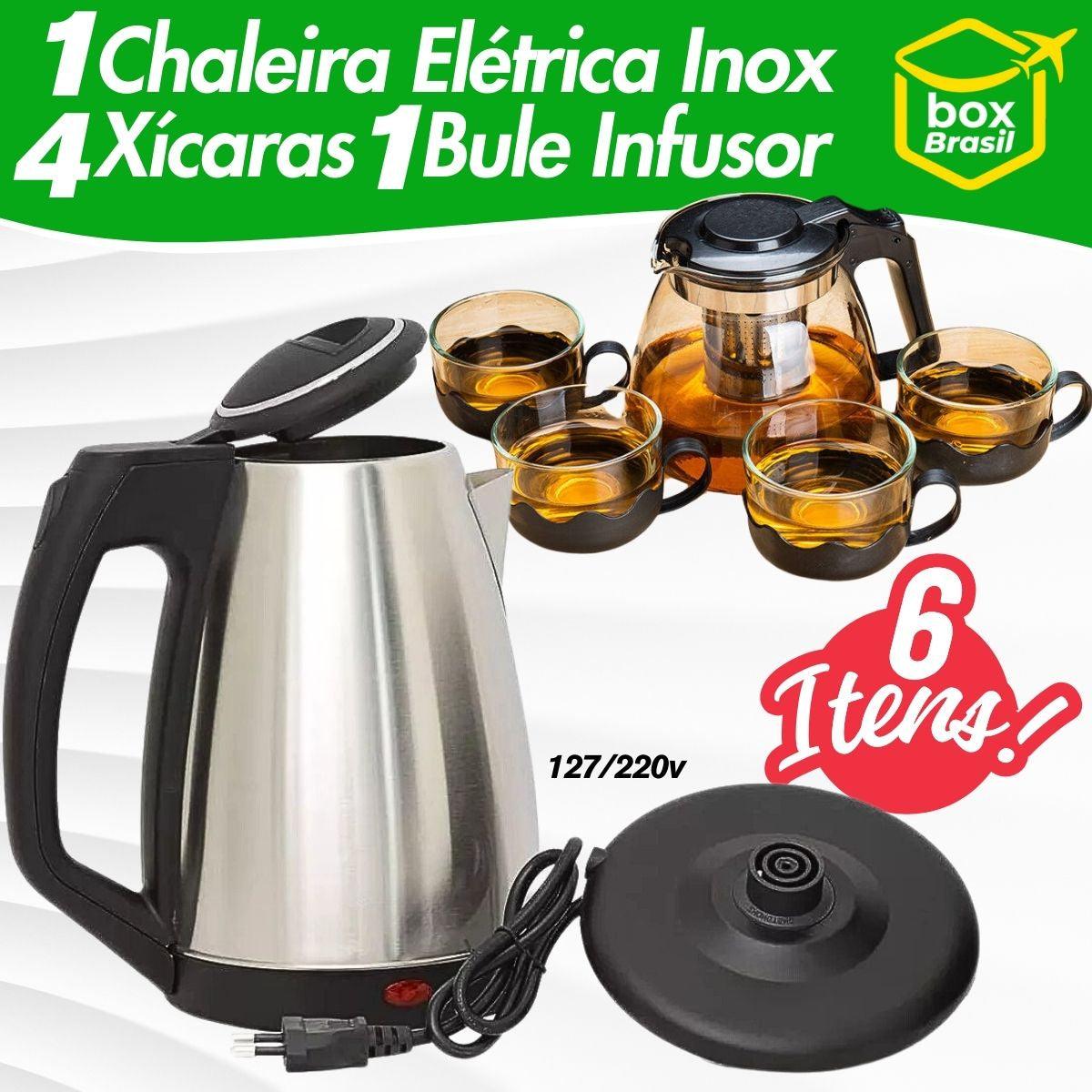 Conjunto com 1 Chaleira Elétrica Inox 127v 220v 4 Xícaras 1 Bule Infusor